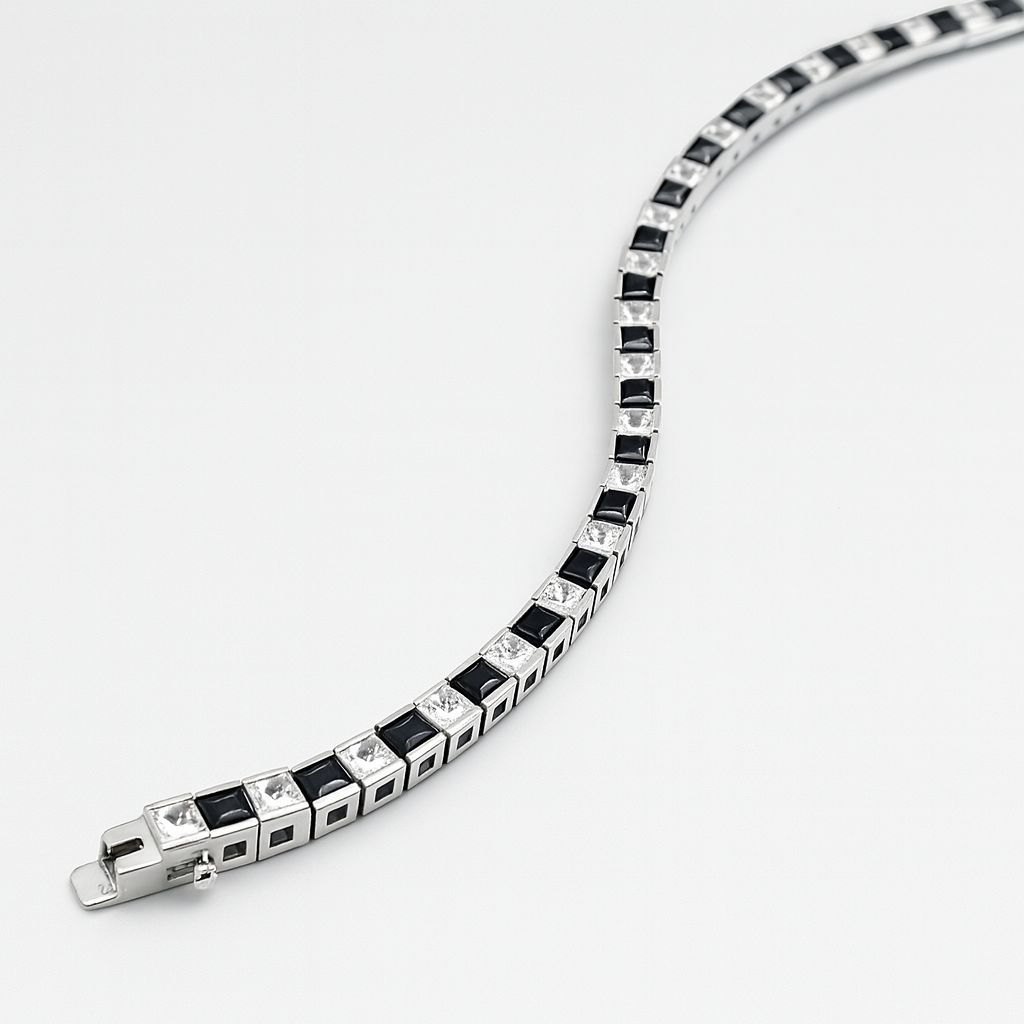 Silver black/white cubic zirconia tennis bracelet