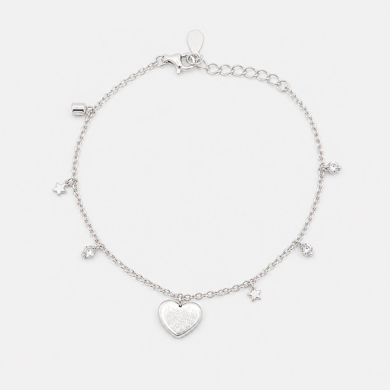 SILVER BRACELET WITH CZ & HEART DISC