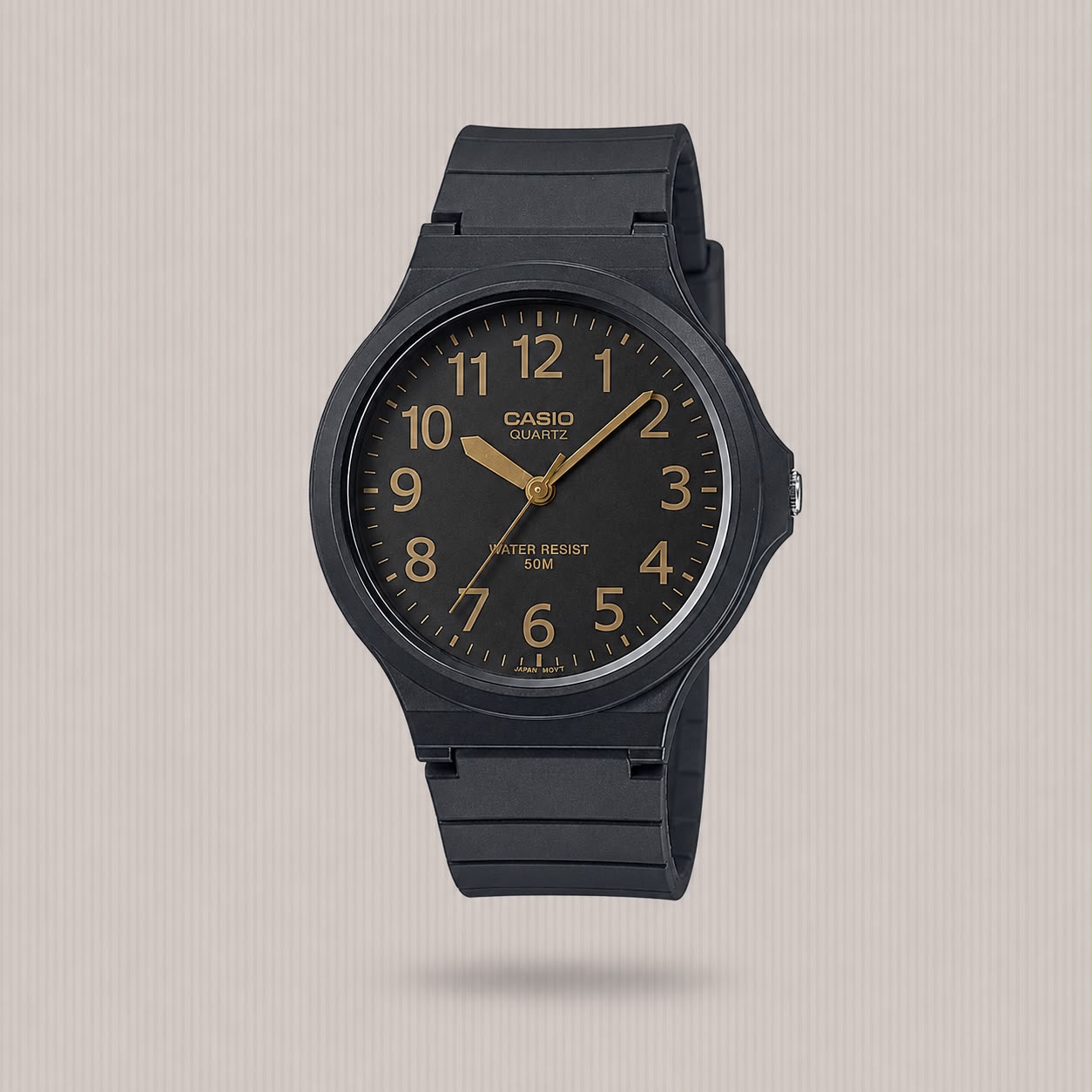 CASIO ANALOGUE GOLD NUM, BLK DIAL RESIN MW-240-1B2VDF