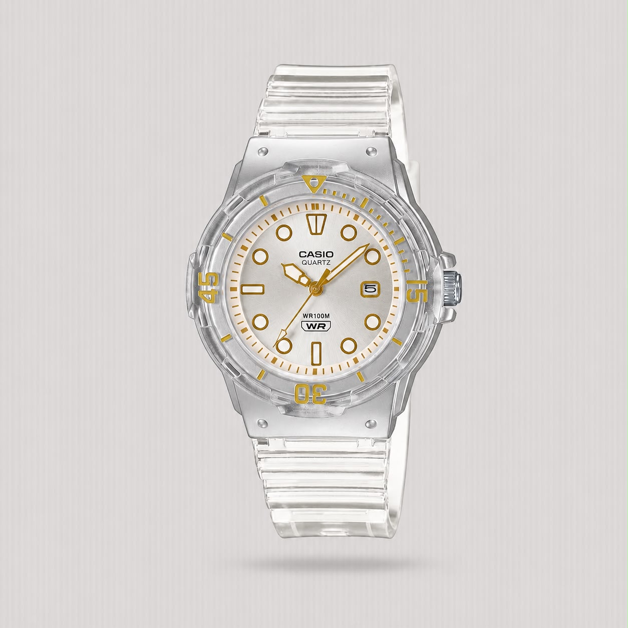CASIO ANALOGUE SILVER/GOLD DIAL ON TRANS STRAP LRW-200HS-7EVDF