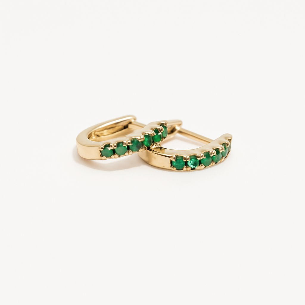 9ct yellow gold emerald huggies