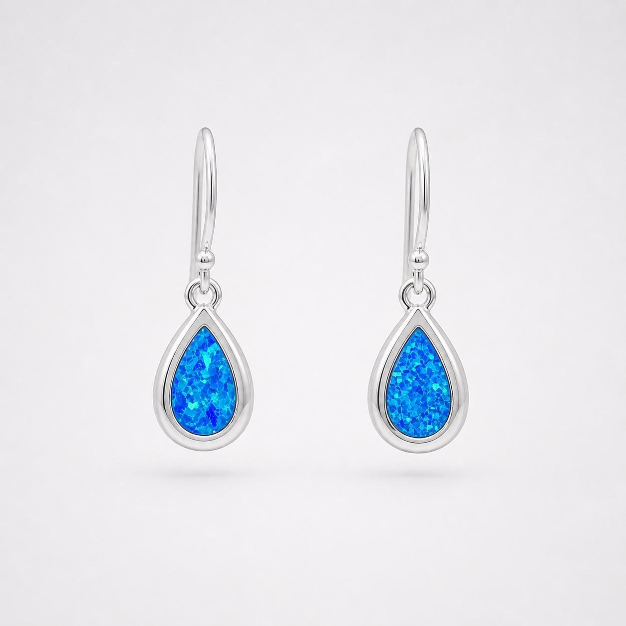 SILVER BLUE OPAL TEAR DROP EARRINGS