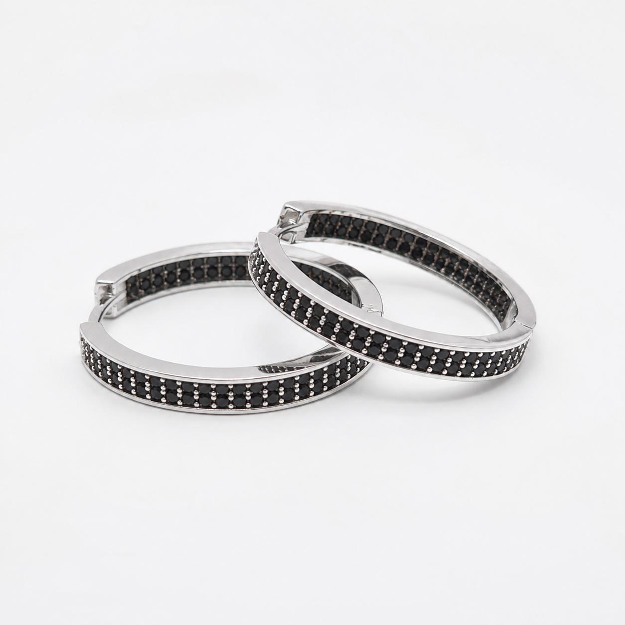 SILVER & BLACK CZ HOOP EARRINGS