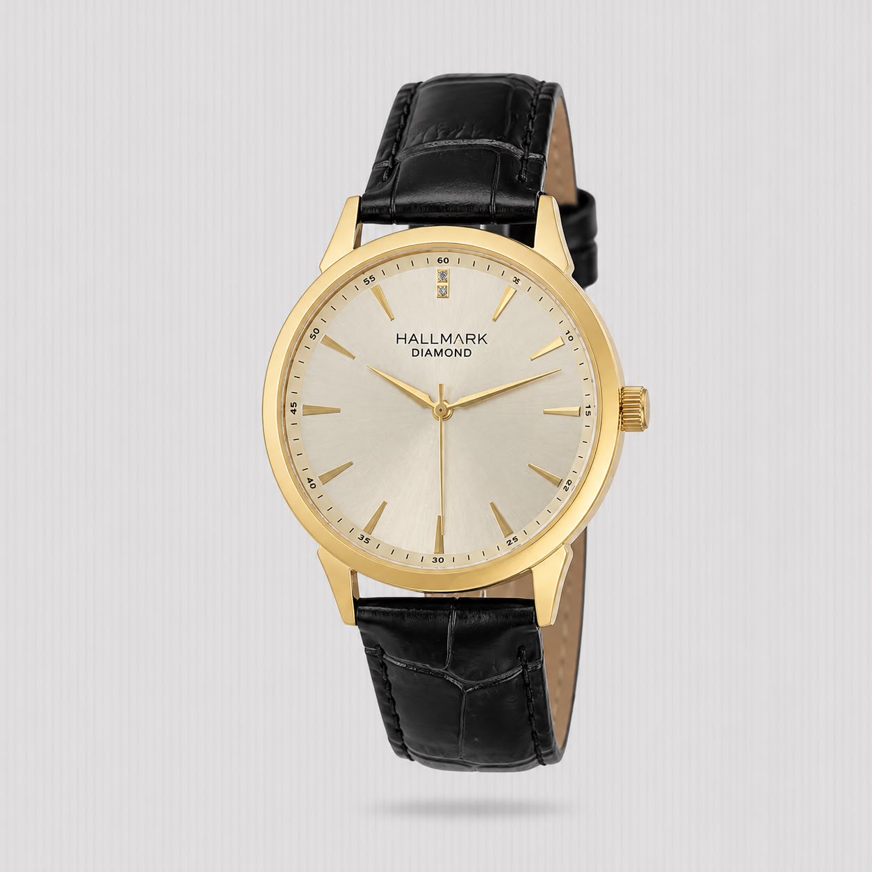 HALLMARK GENTS ROUND DIAL WITH DIAMOND ON BRN LEATH