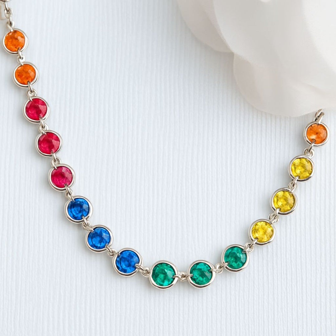 SILVER MULTI-COLOUR CUBIC ZIRCONIA NECKLACE