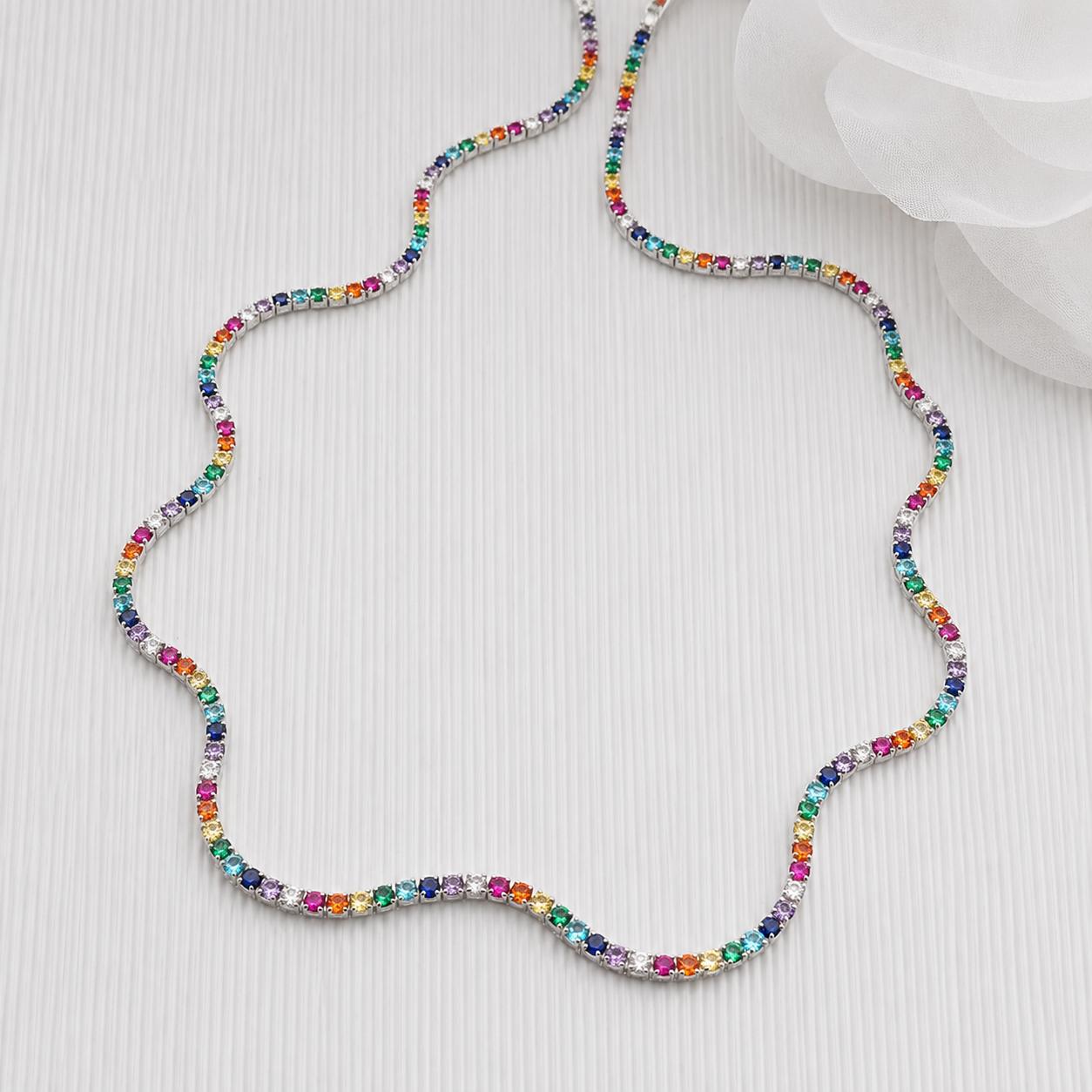 SILVER MULTI COLOUR CZ TENNIS NECKLACE