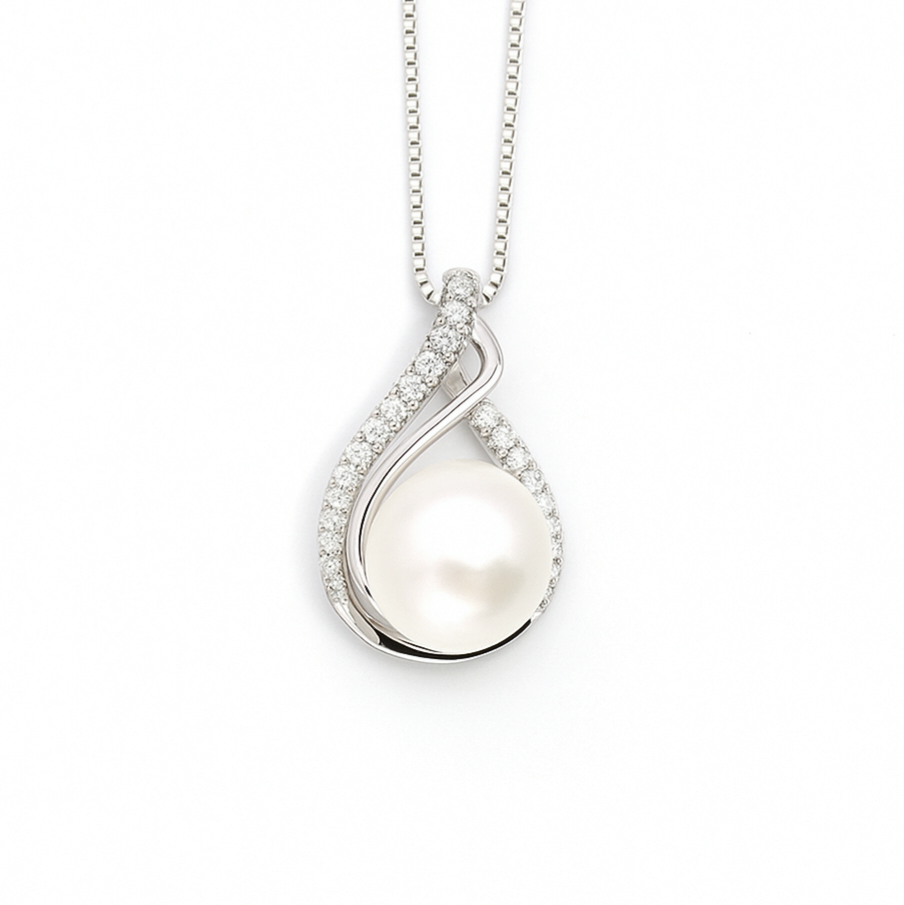 Silver cubic ziconia/pearl pendant