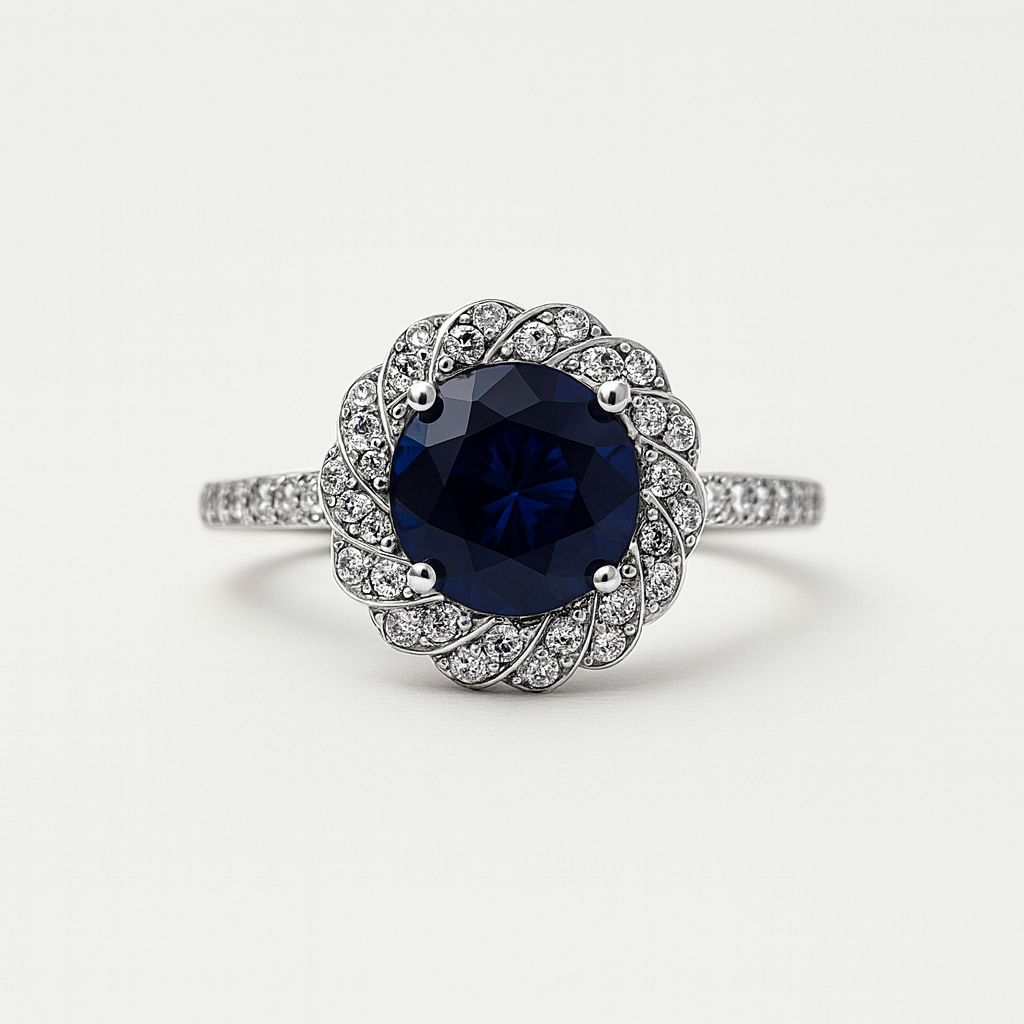 Silver blue/white cubic zirconia cluster ring