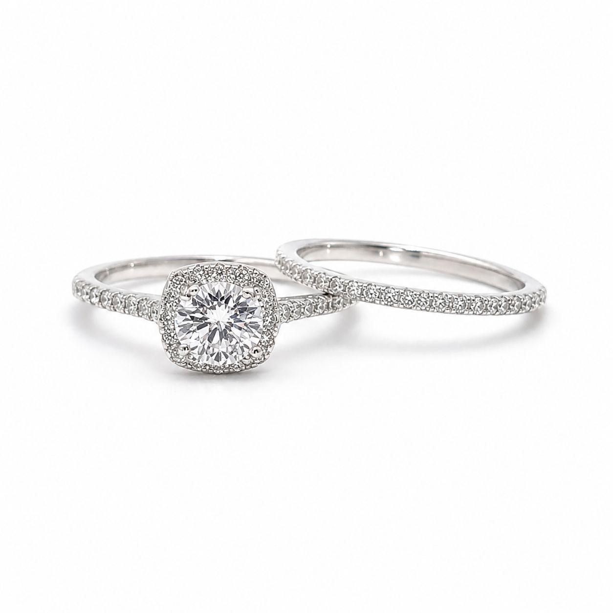 SILVER SQ CLUSTER CZ TWIN SET
