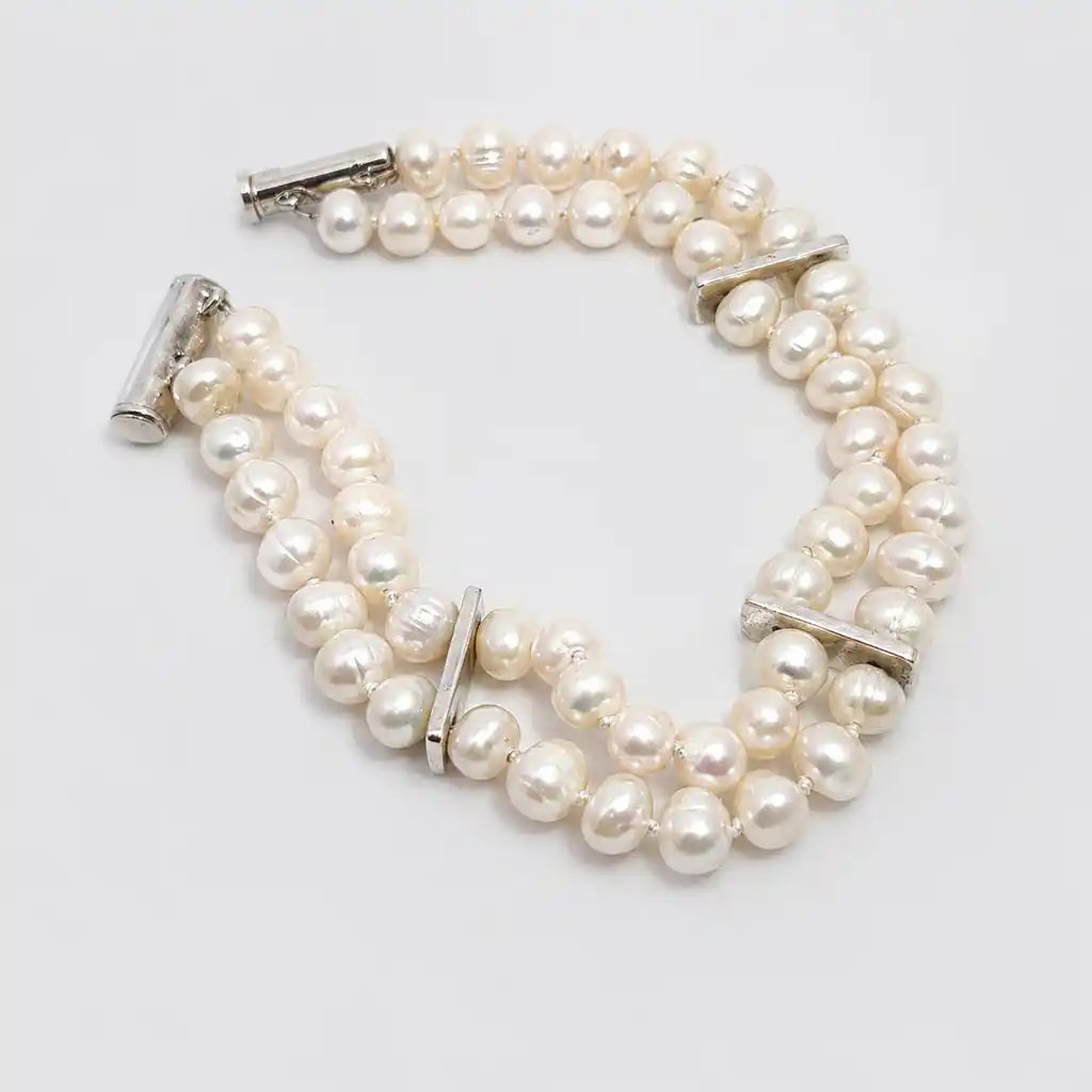 SILVER DOUBLE STRAND PEARL BRACELET