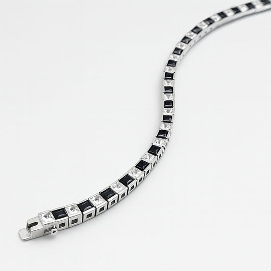 Silver black/white cubic zirconia tennis bracelet