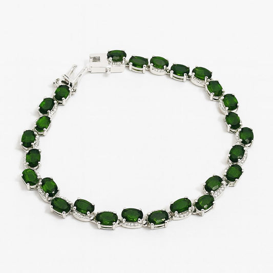 Silver chrome diopside bracelet
