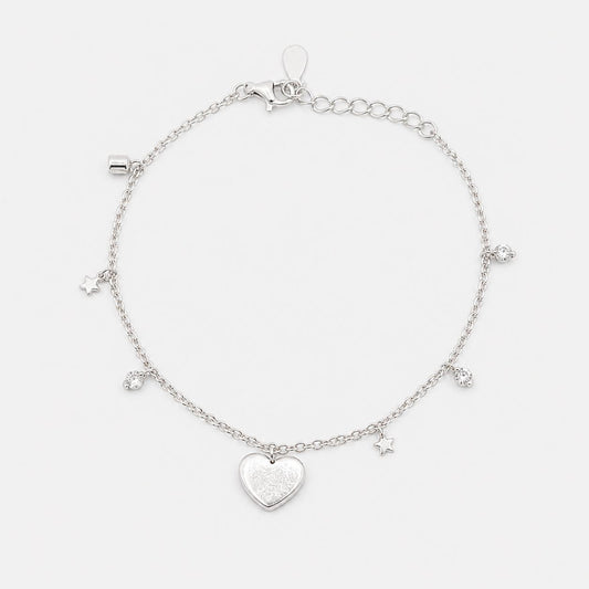 SILVER BRACELET WITH CZ & HEART DISC