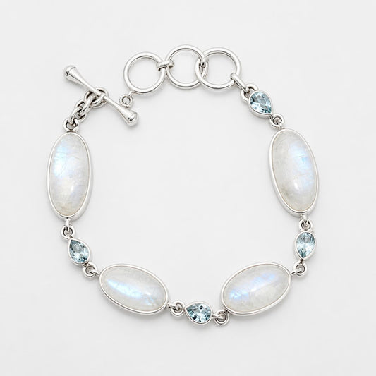 SILVER BLUE TOPAZ & MOONSTONE BRACELET WITH FOB