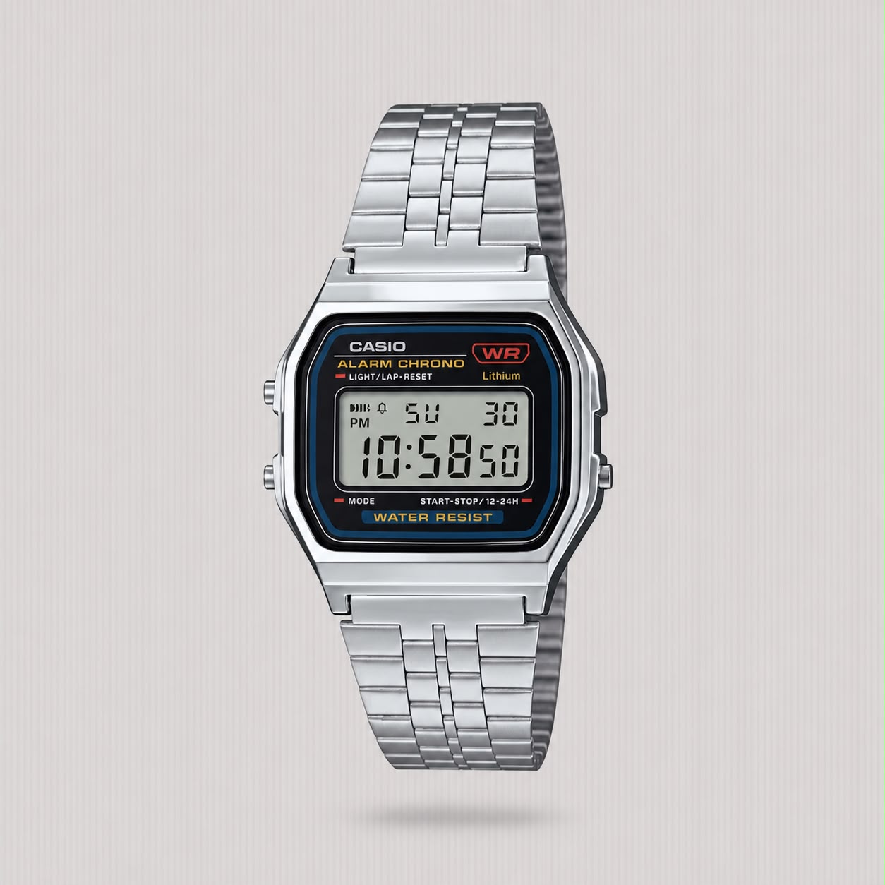 CASIO WATCH RETRO SILVER BLK DIGITAL A159WA-N1D