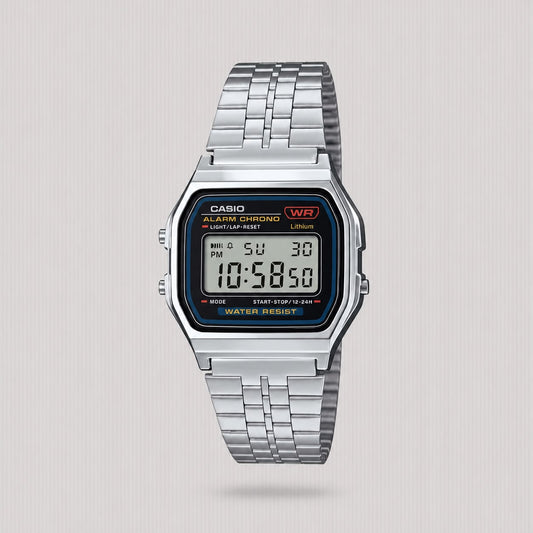 CASIO WATCH RETRO SILVER BLK DIGITAL A159WA-N1D