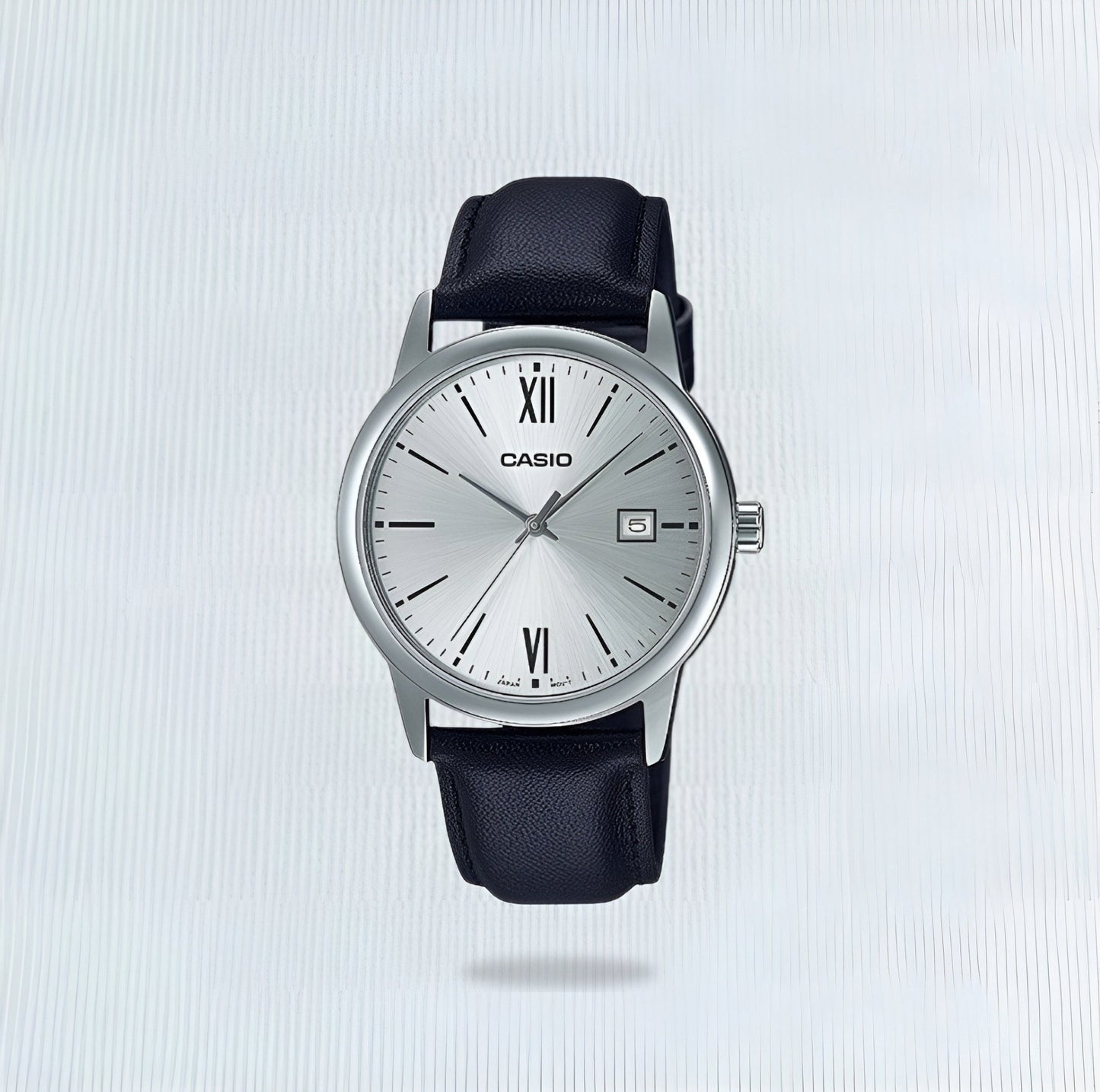 Casio Analogue Grey Dial/Roman Num On Blk Lthr