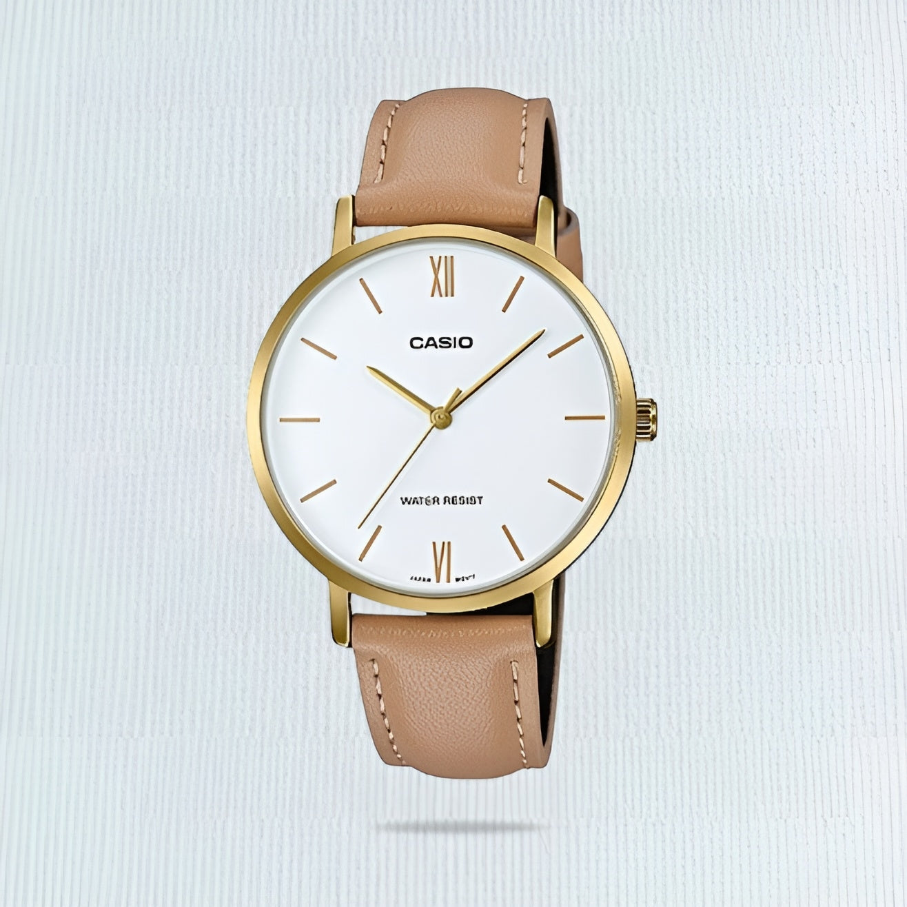 Casio Analogue Wht Dial On Tan Lthr