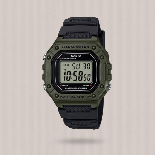 CASIO DIGITAL GREEN CASE BLK STRAP W-218H-3AVDF