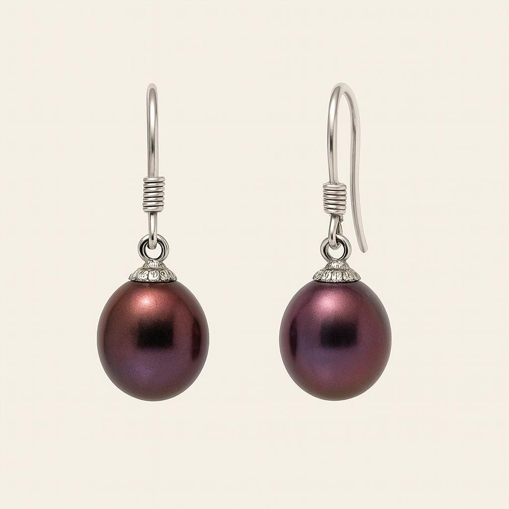 Silver drop pearl earrings