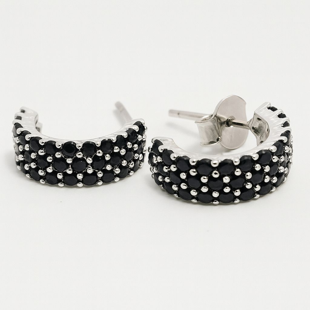 Silver cubic zirconia half hoop earrings