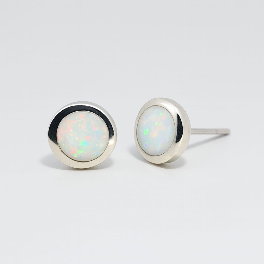 Silver opal stud earrings