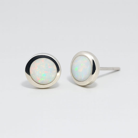 Silver opal stud earrings