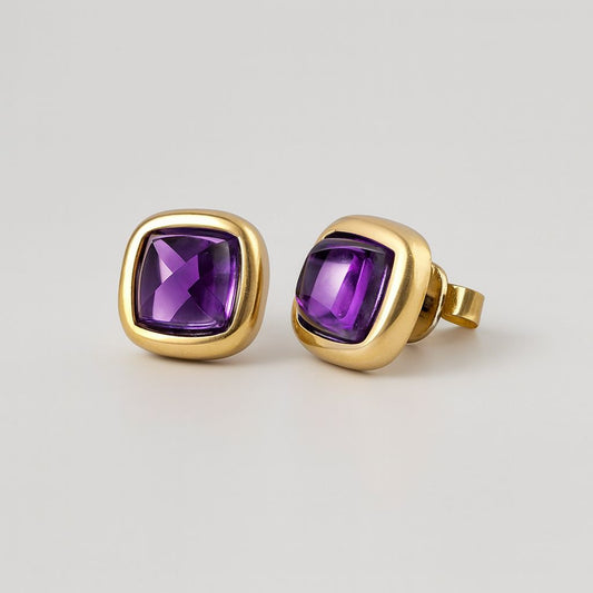 9ct yellow gold amythest earrings
