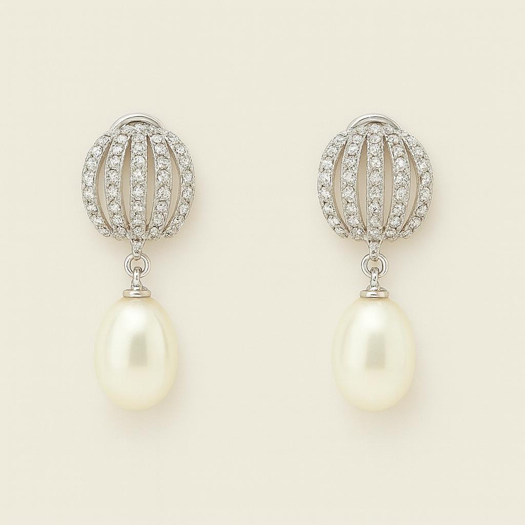 Silver pearl drop earrings