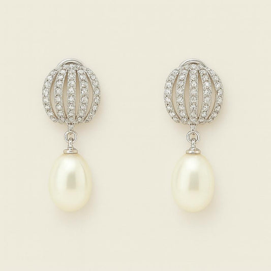Silver pearl drop earrings