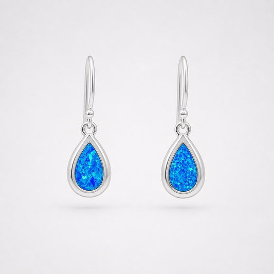 SILVER BLUE OPAL TEAR DROP EARRINGS