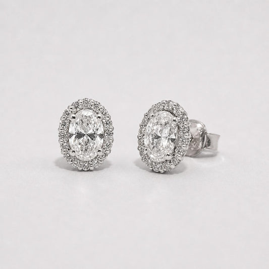 9CT WG LGD OVAL HALO EARRINGS 2OV 1.07CT 32LGD 0.23CT GH SI