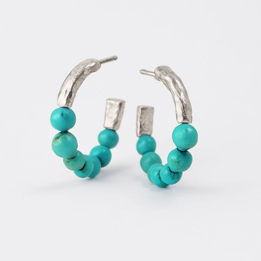 Silver turquoise hoop earrings