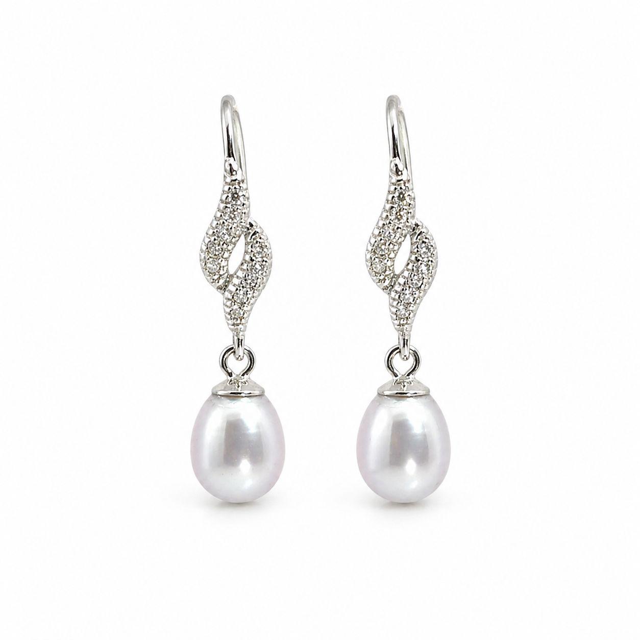 SILVER PEARL & CZ FANCY DROP EARRINGS