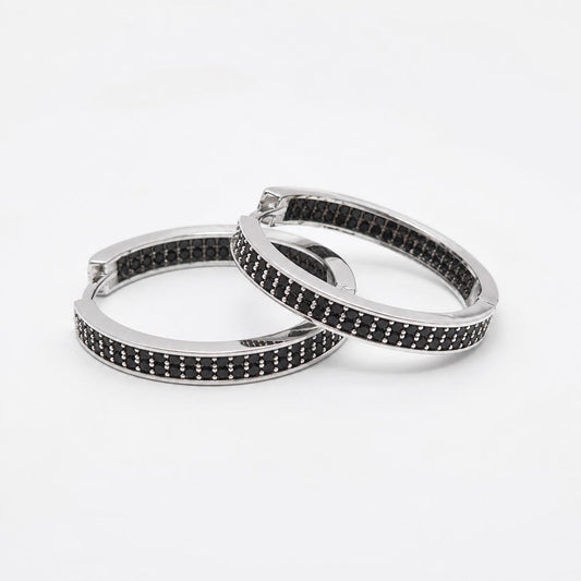 SILVER & BLACK CZ HOOP EARRINGS