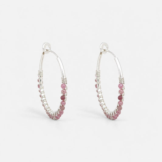 SILVER LRG TOURMALINE HOOP EARRINGS