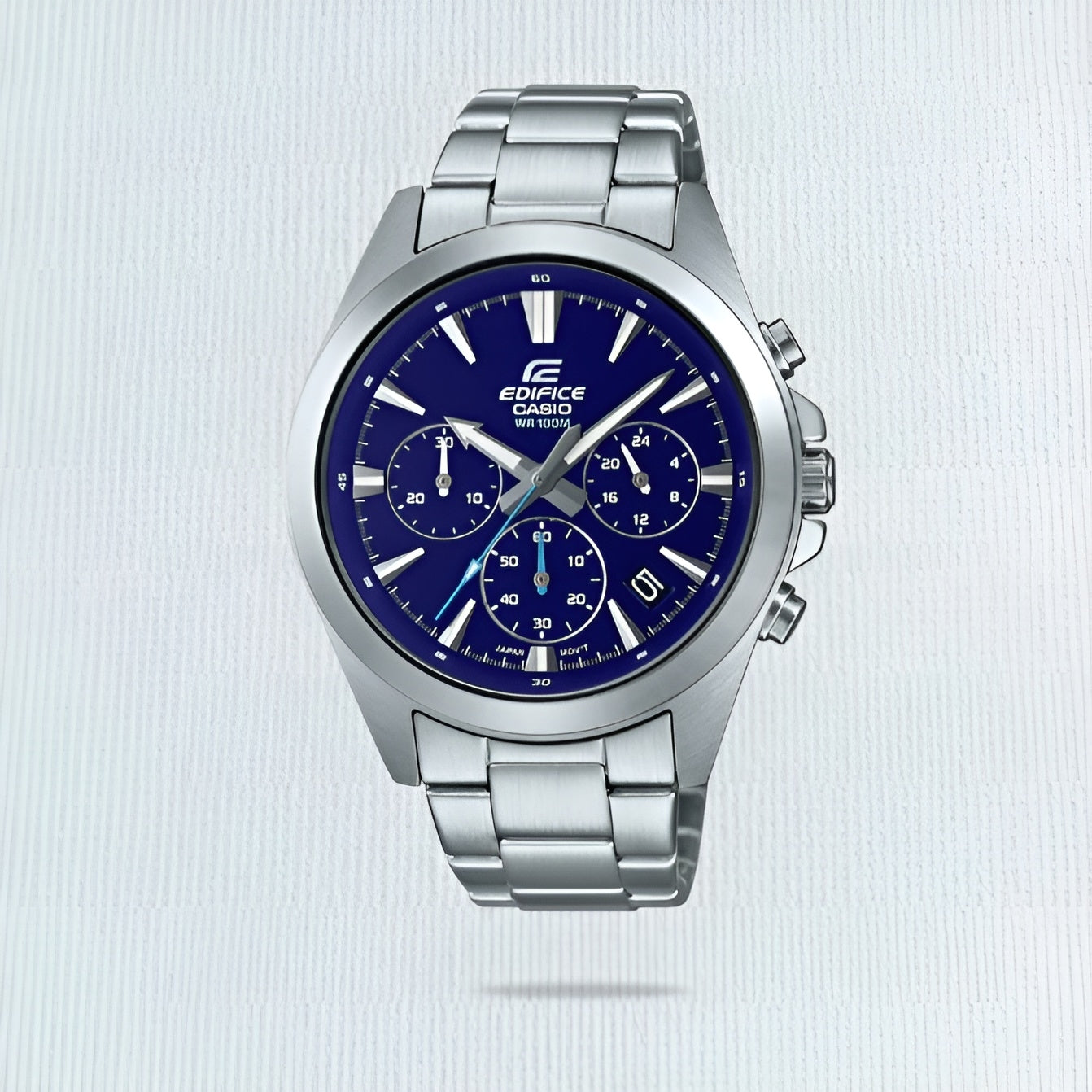 Casio Edifice Silver Analogue Watch With Blu Dial