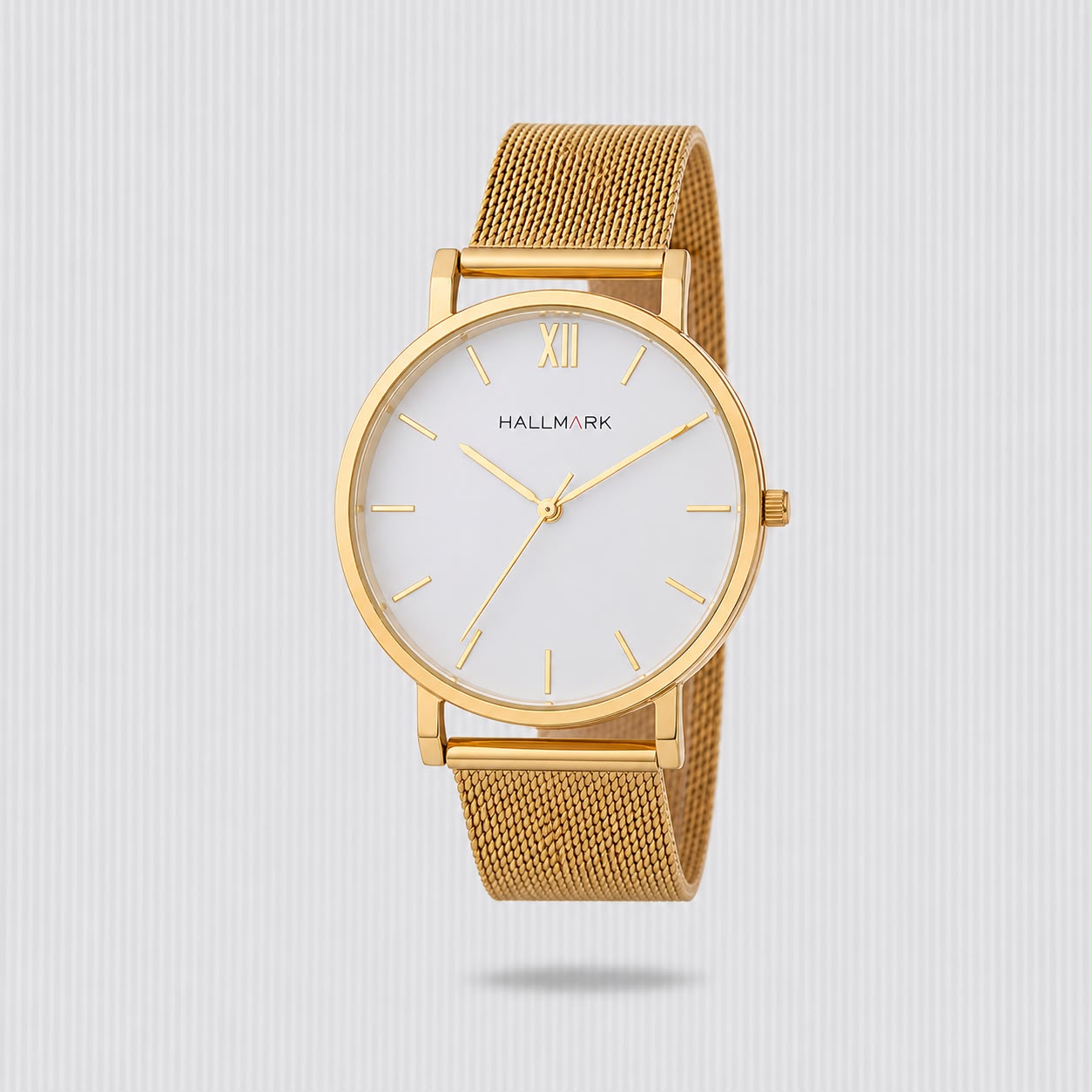 HALLMARK GENTS G/P RND WHT DIAL ON GP MESH