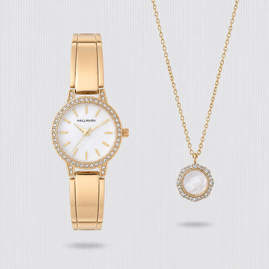 HALLMARK LADIES G/P WATCH & NECKLACE SET