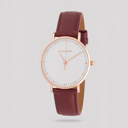 HALLMARK LADIES R/GOLD WITH BURGUNDY STRAP