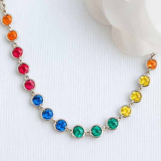 SILVER MULTI-COLOUR CUBIC ZIRCONIA NECKLACE