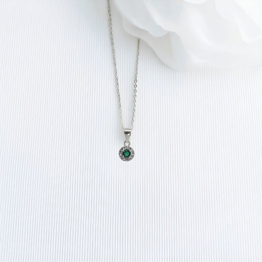 SILVER GREEN/WHITE CUBIC ZIRCONIA NECKLACE