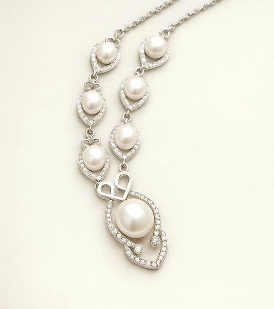 Silver cubic zirconia/pearl necklace