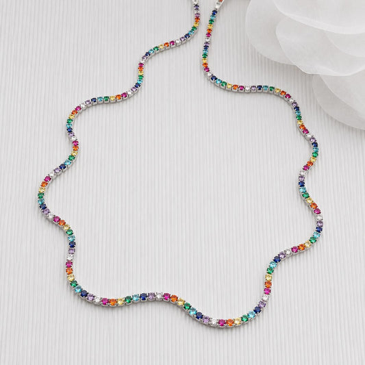 SILVER MULTI COLOUR CZ TENNIS NECKLACE