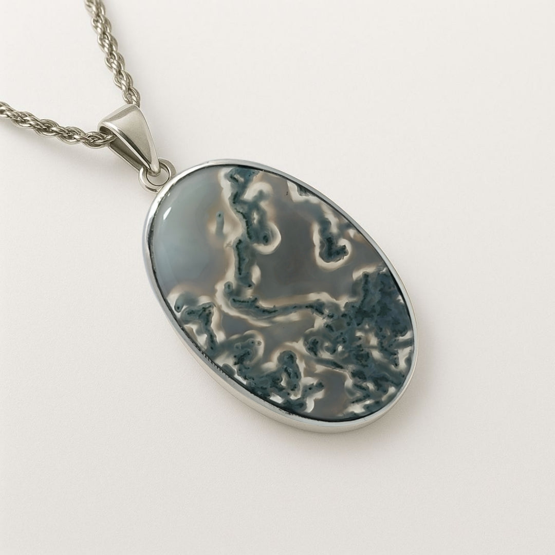 Silver moss agate pendant