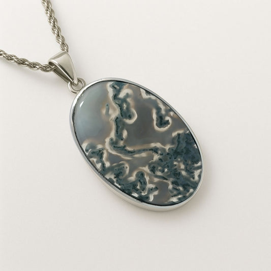Silver moss agate pendant