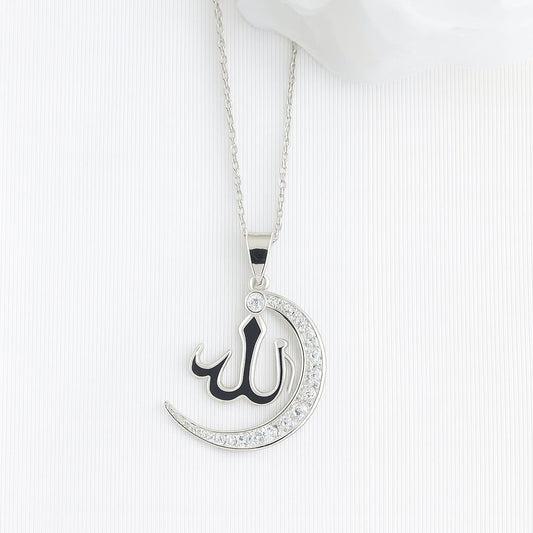 Silver arabic ALLAH black pendant