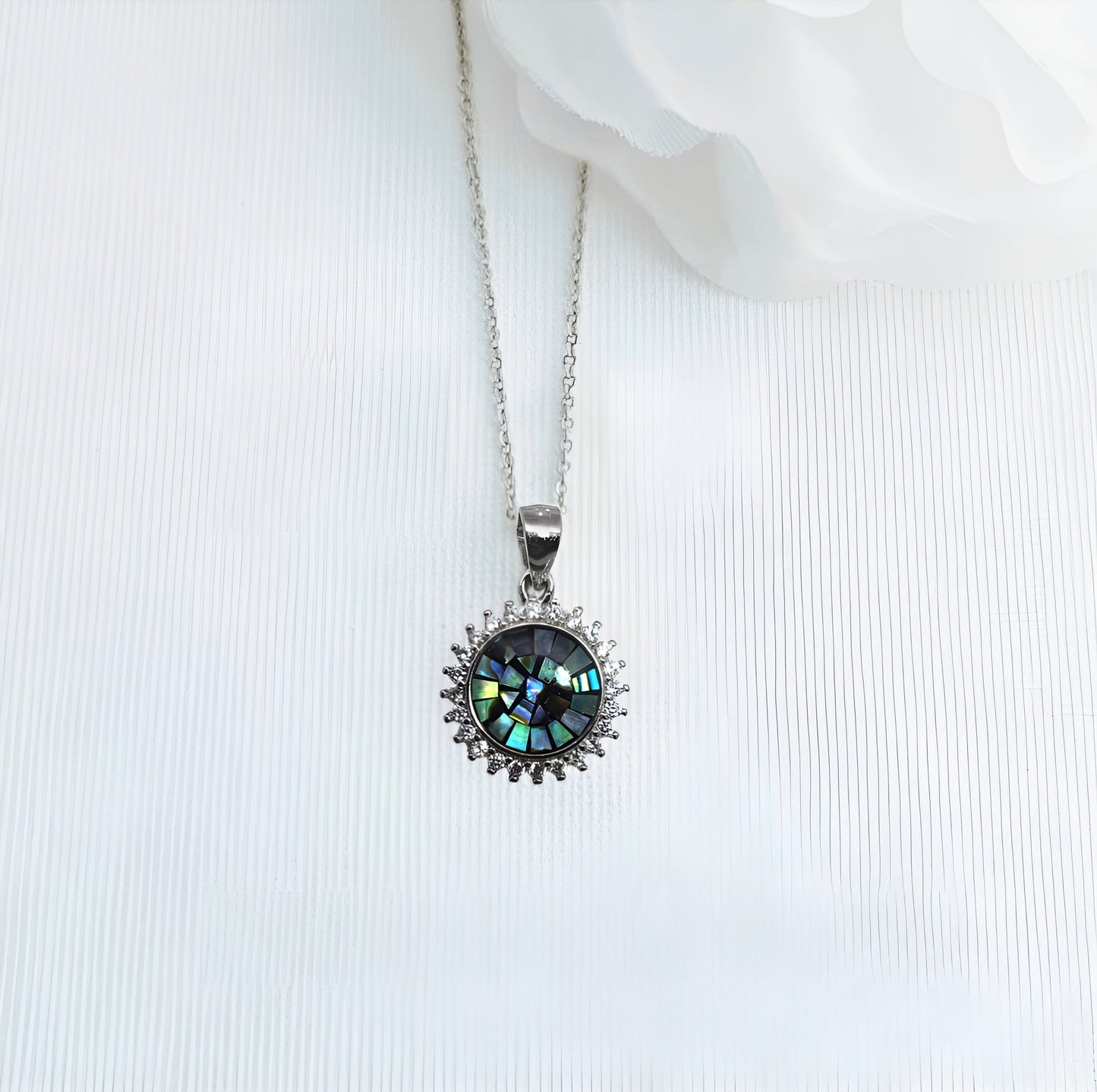 Silver multi colour cubic zirconia cluster pendant