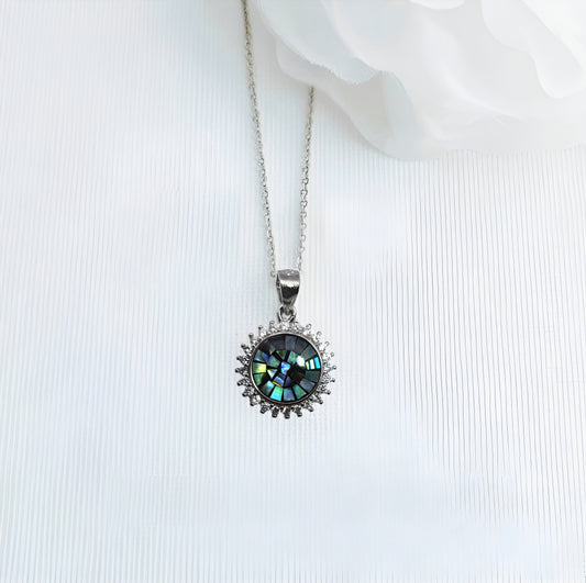 Silver multi colour cubic zirconia cluster pendant