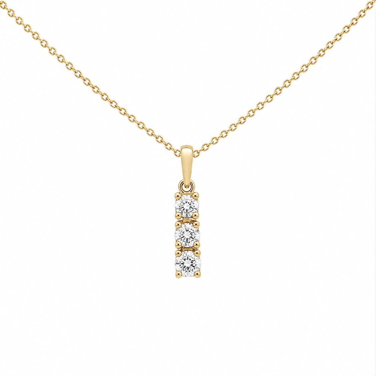 9CT YG TRILOGY PENDANT 1 x 0.10CT; 1 x 0.15CT; 1 x 0.20CT